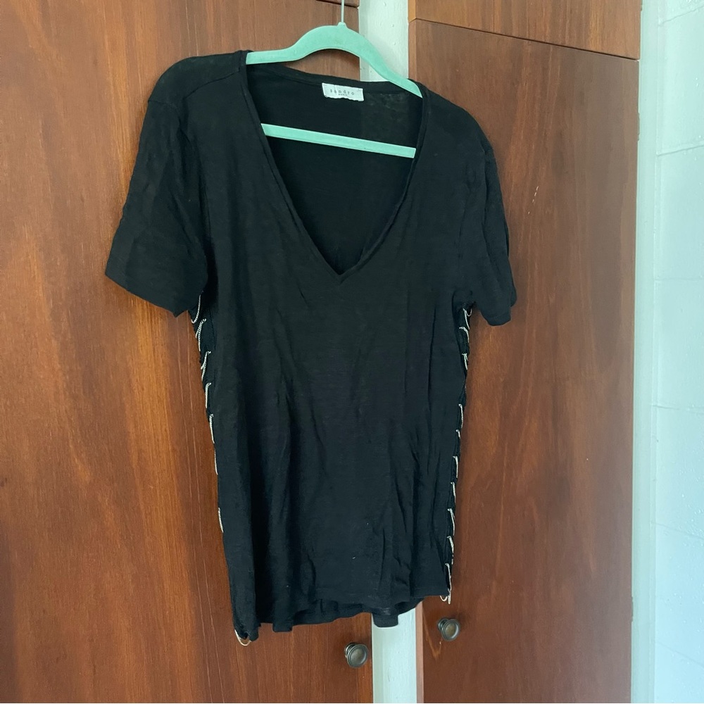 Sandro Paris moto v neck short sleeve